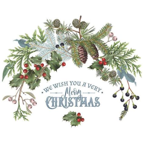 Stickers muraux Joyeux Noël Pommes de pin Branches Baies Plantes vertes Autocollants pour fenêtre Porte vitrée Affiches murales Décoration de Noël et du Nouvel An