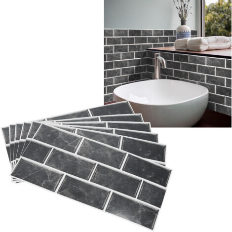 [Stickers Muraux] [Lot de 6] [PVC Autocollant Imperméable Anti-Graisse] Décor Adhésif Imitation Carrelage pour Cuisine, Salle de Bain, Bureau