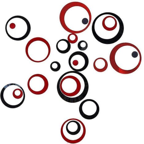 Stickers muraux miroir 3D à faire soi-même pour salon, chambre, salle de bain, décoration murale, lot de 24 (noir et rouge)