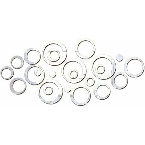Stickers Muraux Miroir Cercle Acrylique, Stickers Muraux Salle de Bain (Argent/24 Pcs)