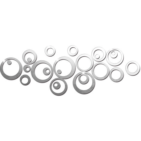 Stickers Muraux Miroir Cercle Acrylique, Stickers Muraux Salle de Bain Diamètre maximum 14 cm, diamètre minimum 2,5 cm (Argent/24 Pcs)，KoleZy