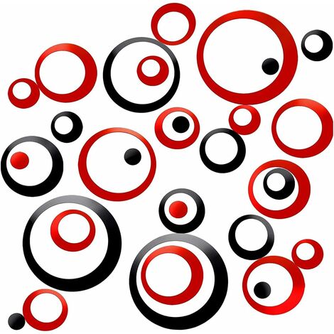 Stickers Muraux Miroir Cercle Acrylique, Stickers Muraux Salle de Bain (Noir et Rouge 48 Pcs)