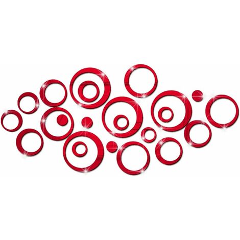 Stickers Muraux Miroir Cercle Acrylique, Stickers Muraux Salle de Bain (Rouge/24 Pcs)­ Adélala