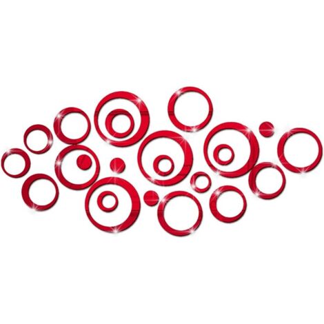 Stickers Muraux Miroir Cercle Acrylique, Stickers Muraux Salle de Bain (Rouge/24 Pcs)­-Fei Yu