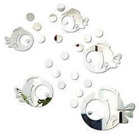 Stickers muraux miroir en acrylique en forme de poisson, autocollant mural 3D, miroir rond, stickers muraux miroir en acrylique, fresques murales