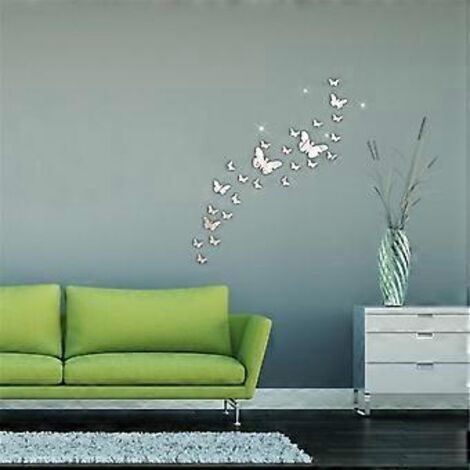 Stickers muraux papillons SZTXJ, argentés, lot de 36 papillons en plastique effet miroir, décoration murale 3D pour salon, chambre ou bureau