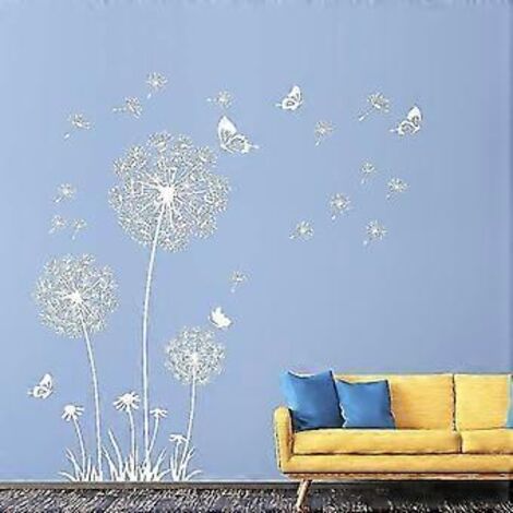 Stickers muraux pissenlits, stickers muraux fleurs, papillons en vol