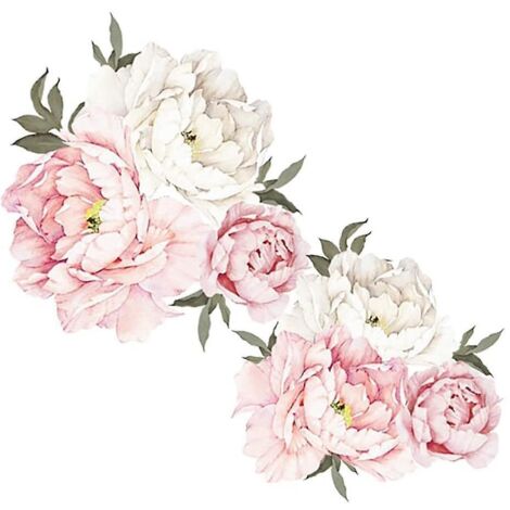stickers Muraux Pivoines (54x53 Cm) I Autocollant Sticker Mural Rose Blanc Fleurs Romantique Plantes Feuilles I Dcor Pour Salon Chambre Cuisine Co