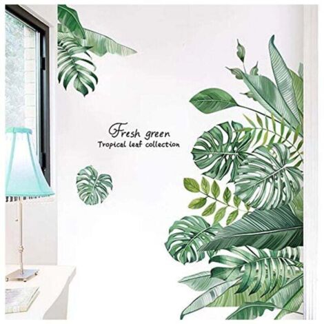 Stickers Muraux Plante Tropical Autocollant Décoratifs Autocollants Mur Etanche Amovible Feuilles Verts Grand Décoration pour Portes Chambre Mur Fenêtres Décoration Salon (Vert)