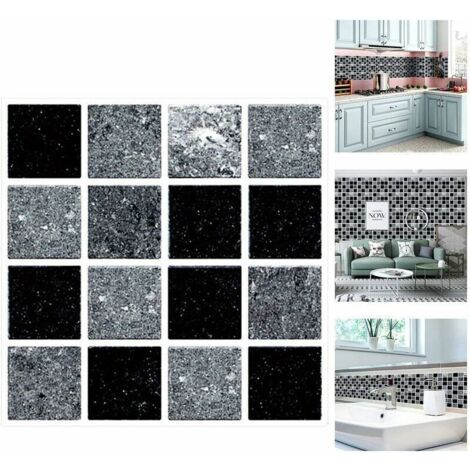 Stickers muraux pour carrelage de salle de bain et cuisine, noirs, 10x10cm, 20 pièces, stickers muraux imperméables.