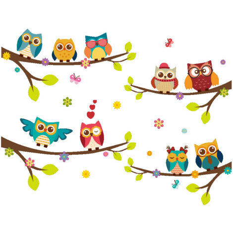Stickers muraux pour enfants Blue Dream, 9 hiboux sur des branches (12