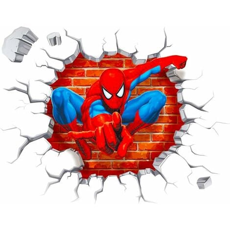 Stickers Muraux Spiderman 3D Effect Autocollants Chambre Decor Décoration Sticker Adhesif Mural Géant Répositionnable Stickers Muraux Enfants Spiderman—Oi-FRIS