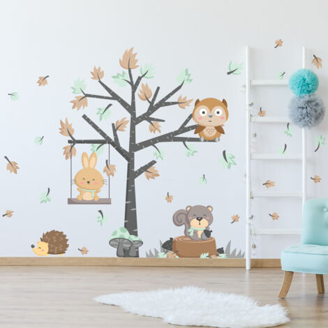 Stickers muraux Sticker Mural Autocollant - ANIMAUX LOUFOQUES DES BOIS - Stickers adhésifs - 80x60cm