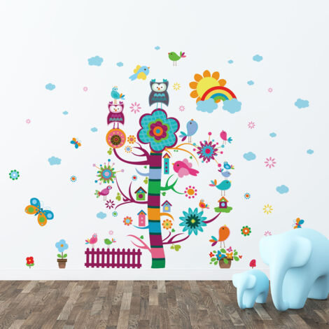 Stickers muraux Sticker Mural Autocollant - ENFANT ARBRE MAGIQUE - adhésifs fond transparent - 40x50cm