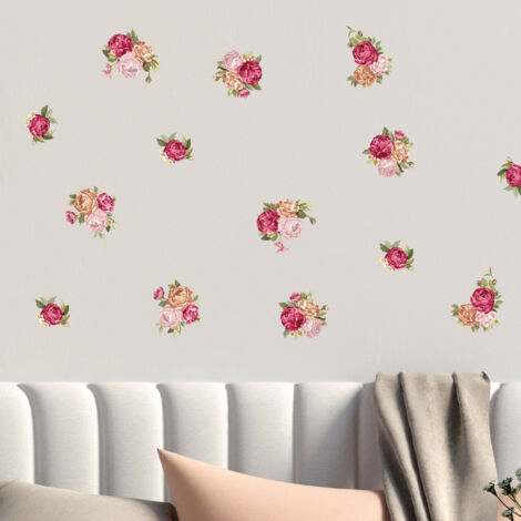 Stickers muraux Sticker Mural Autocollant - FLEURS BOUQUET DE ROSES - adhésifs fond transparent - 20x20cm