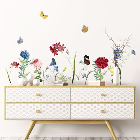 Stickers muraux Sticker Mural Autocollant - FLEURS DANS LE JARDIN - adhésifs fond transparent - 30x55cm