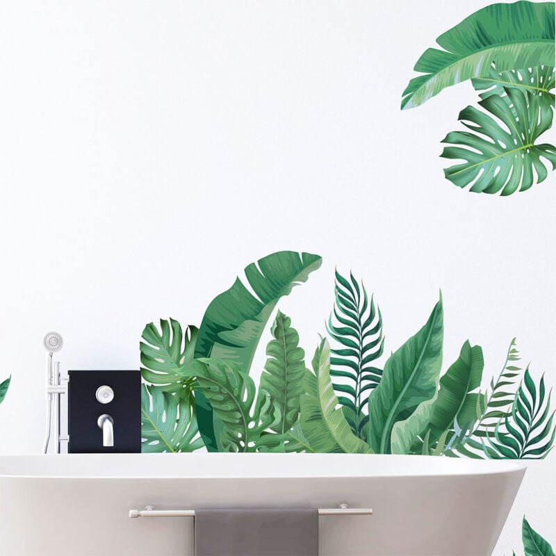 Stickers muraux Sticker Mural Autocollant - nature éventail de feuilles tropicales - adhésifs fond transparent - 60x90cm