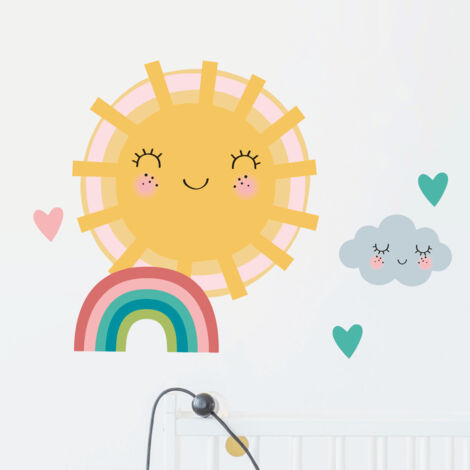 Stickers muraux Sticker Mural Autocollant - SOLEIL AMOUREUX DE L'ARC EN CIEL - adhésifs fond transparent - 30x40cm