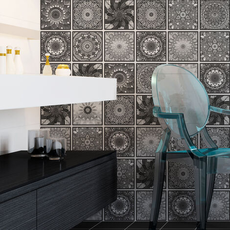 Stickers muraux - Sticker Mural Carrelage adhésif Cuisine Salle de Bain - 60 STICKERS CARRELAGES BOHÈME ABEY - 60stickers10x10cm