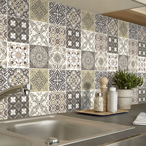 Stickers muraux - Sticker Mural Carrelage adhésif Cuisine Salle de Bain - 9 STICKERS CARREAUX DE CIMENT ANCÔNE - 9stickers20x20cm