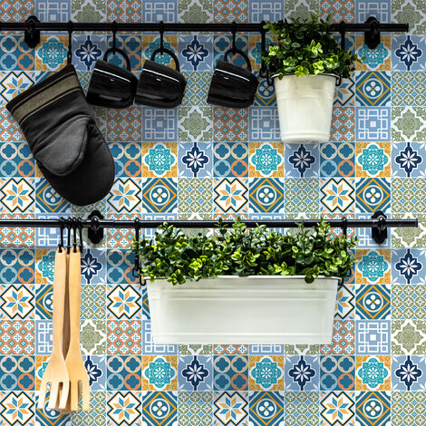 Stickers muraux - Sticker Mural Carrelage adhésif Cuisine Salle de Bain - 9 STICKERS CARRELAGES ASORIONI - 9stickers10x10cm