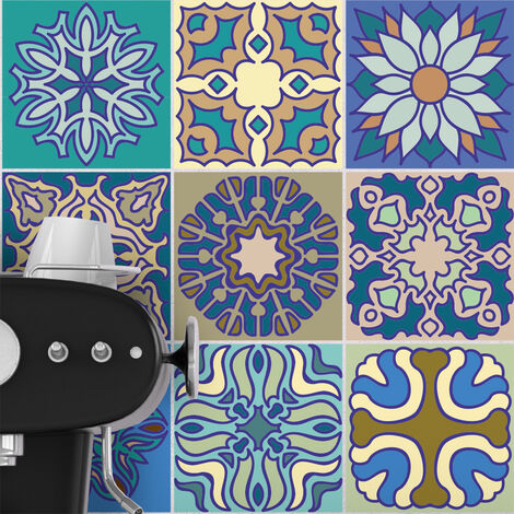 Stickers muraux - Sticker Mural Carrelage adhésif Cuisine Salle de Bain - 9 STICKERS CARRELAGES AZULEJOS VÓLOS - 9stickers10x10cm
