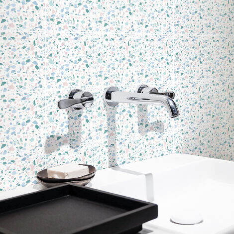 Stickers muraux - Sticker Mural Carrelage adhésif Cuisine Salle de Bain - 9 STICKERS CARRELAGES TERRAZZO ROLLO - 9stickers10x10cm