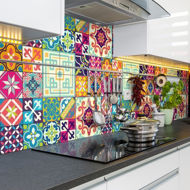 Stickers muraux - Sticker Mural Carrelage adhésif Cuisine Salle de Bain - azulejos loren - 24stickers20x20cm
