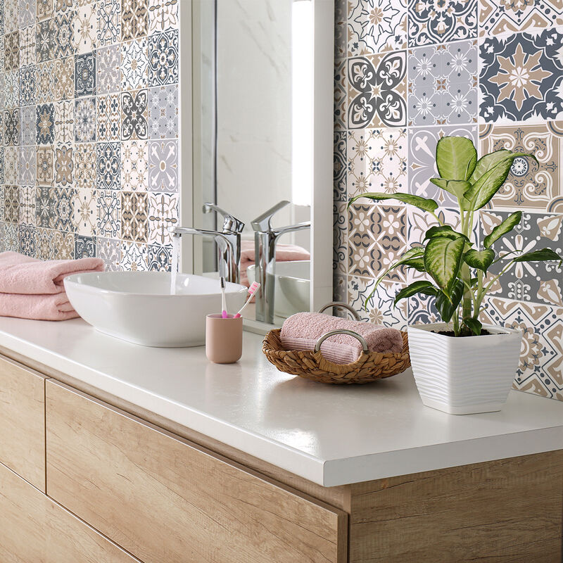 Sticker Mural Carrelage adhésif Cuisine Salle de Bain - 24 stickers carreaux de ciment acconigi - 24stickers20x20cm