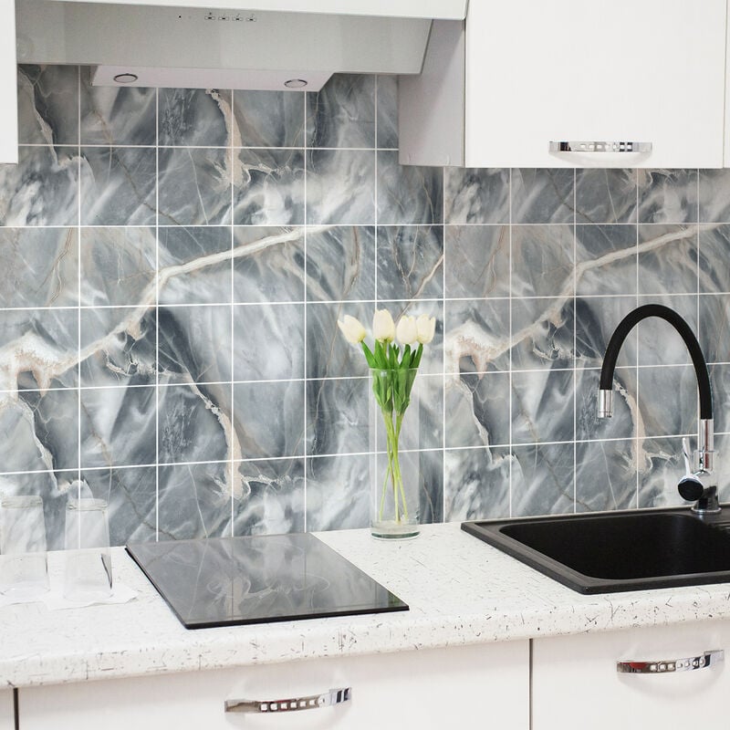 Sticker Mural Carrelage adhésif Cuisine Salle de Bain - 24 STICKERS CARRELAGES MARBRE DE CALABRA - 24stickers15x15cm