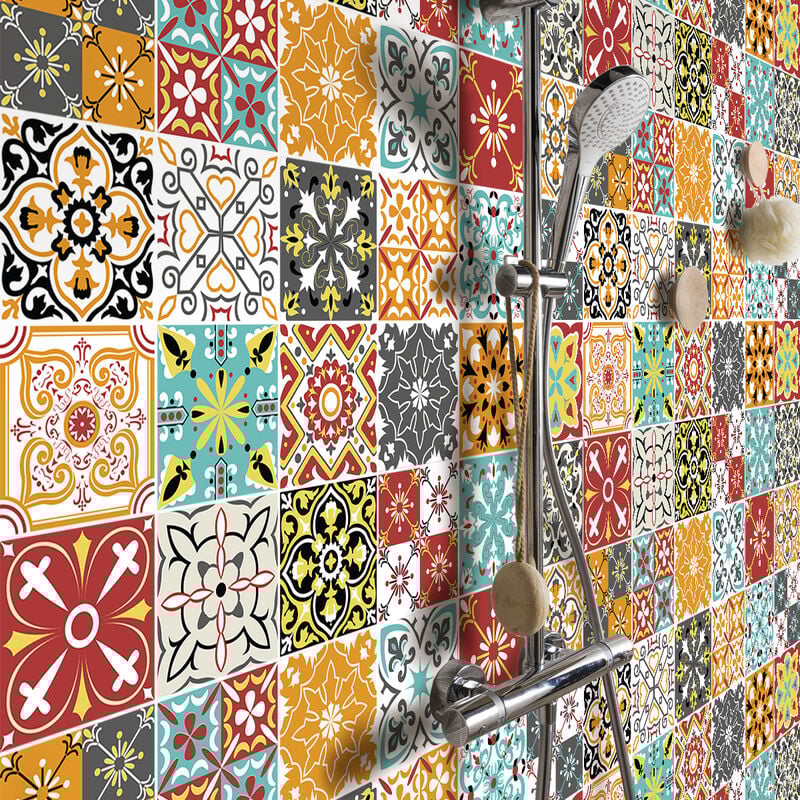 Stickers muraux - Sticker Mural Carrelage adhésif Cuisine Salle de Bain - 24 stickers carrelages oriana - 24stickers20x20cm