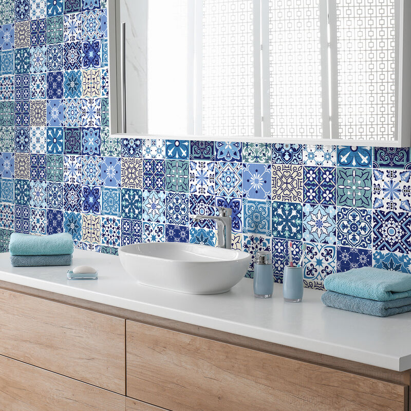 Sticker Mural Carrelage adhésif Cuisine Salle de Bain - 30 stickers carreaux de ciment azulejos susia - 30stickers20x20cm