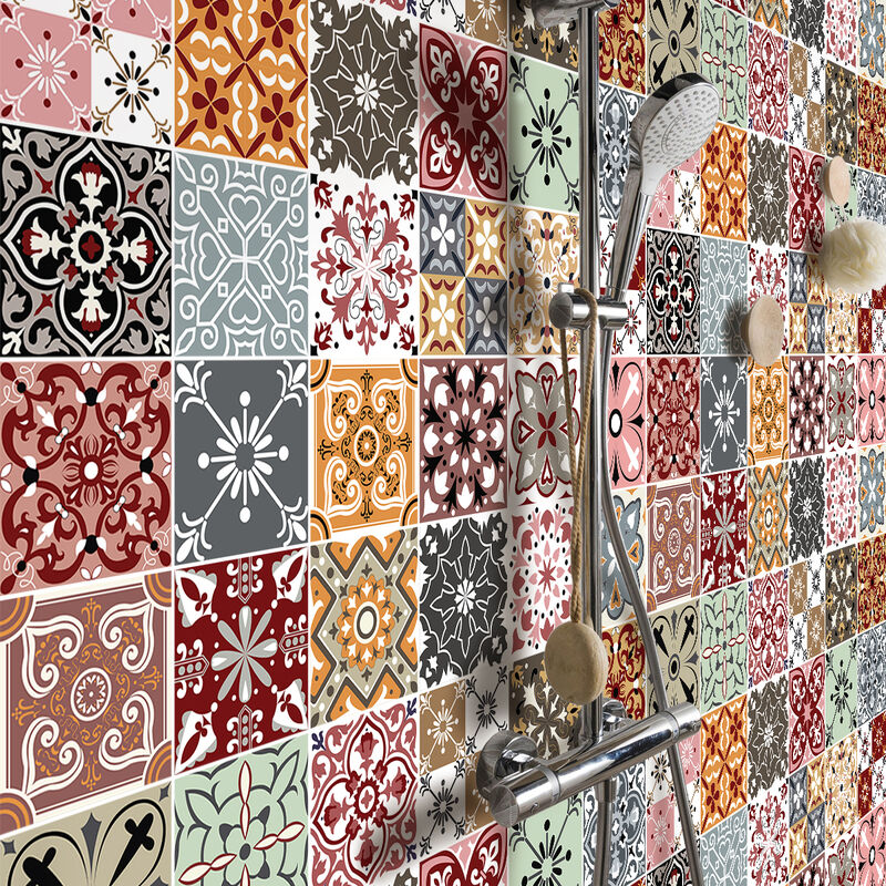 Sticker Mural Carrelage adhésif Cuisine Salle de Bain - 30 stickers carreaux de ciment farrah - 30stickers10x10cm