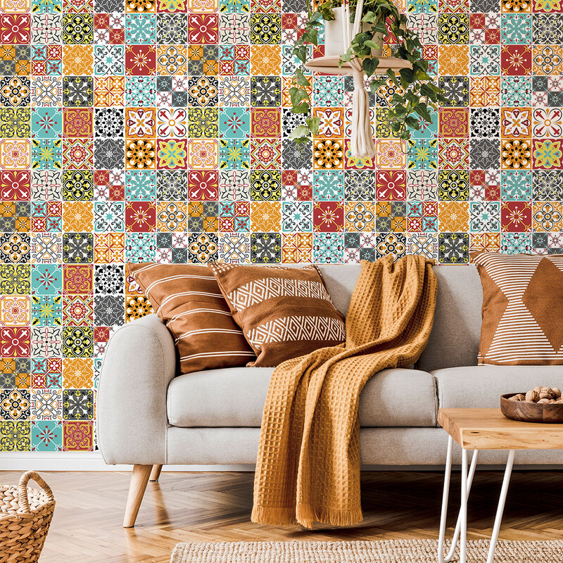 Sticker Mural Carrelage adhésif Cuisine Salle de Bain - 30 stickers carreaux de ciment lizia - 30stickers15x15cm