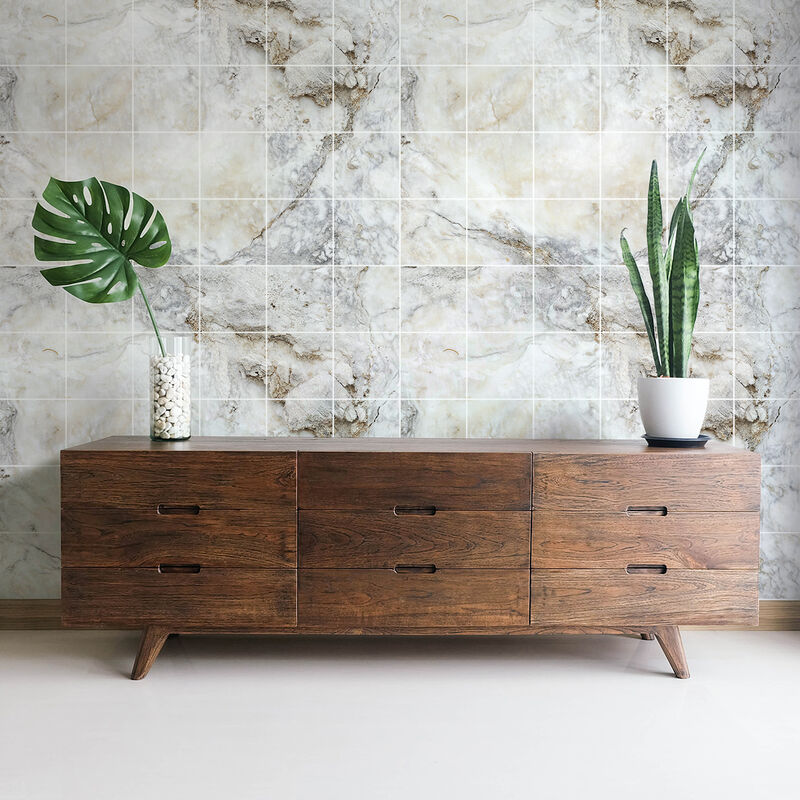 Sticker Mural Carrelage adhésif Cuisine Salle de Bain - 30 stickers carrelages marbre de tanger - 30stickers15x15cm