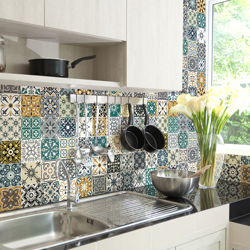 Sticker Mural Carrelage adhésif Cuisine Salle de Bain - 60 stickers carreaux de ciment julionio - 60stickers20x20cm