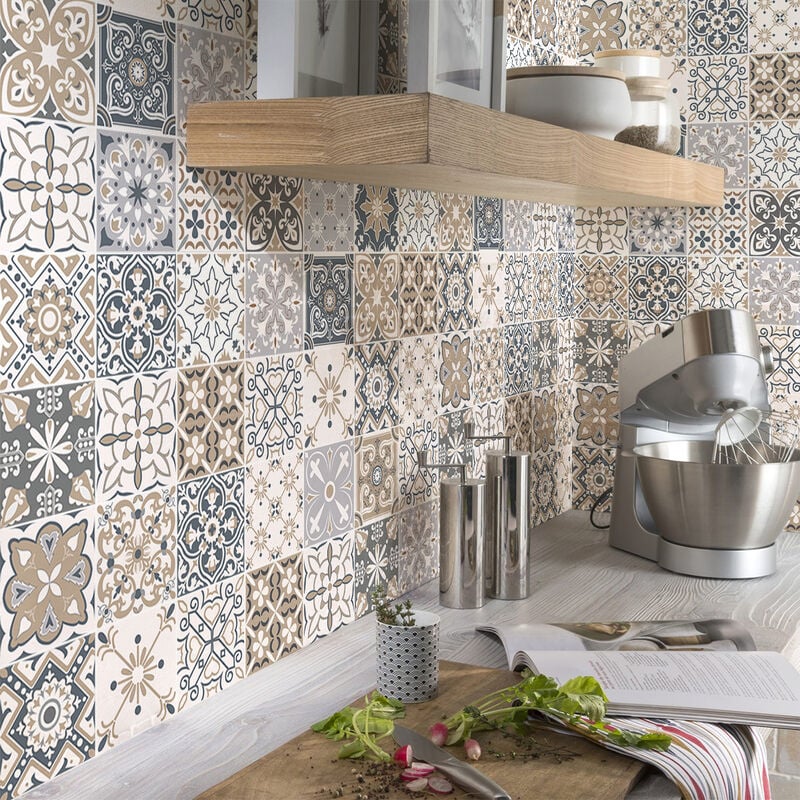 Sticker Mural Carrelage adhésif Cuisine Salle de Bain - 60 stickers carreaux de ciment sirtori - 60stickers10x10cm