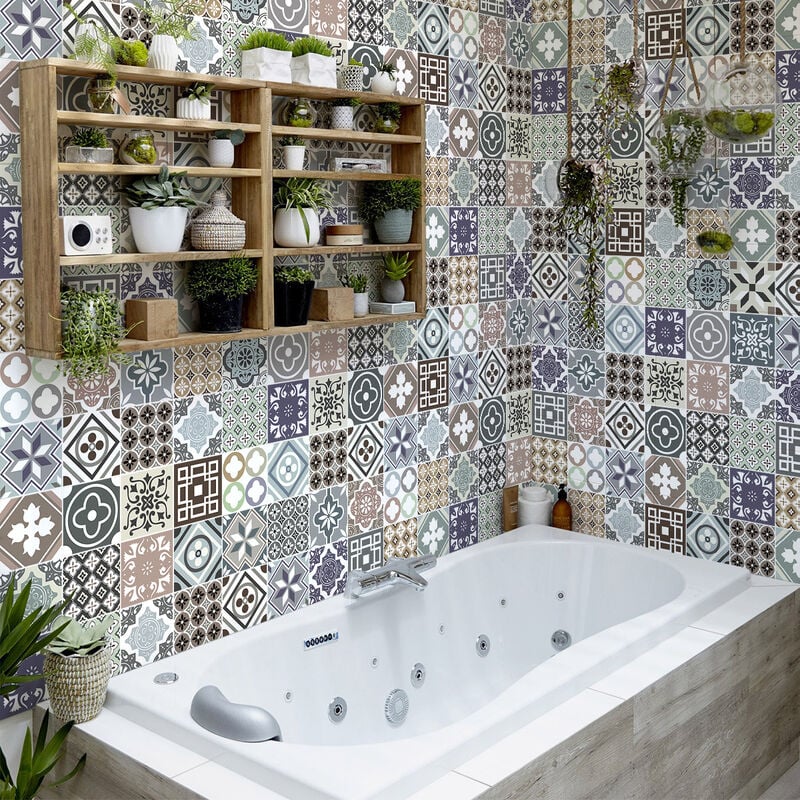 Stickers muraux - Sticker Mural Carrelage adhésif Cuisine Salle de Bain - 60 stickers carrelages arosioh - 60stickers10x10cm