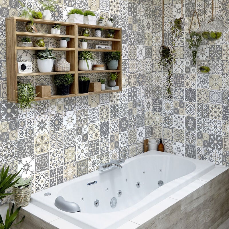 Stickers muraux - Sticker Mural Carrelage adhésif Cuisine Salle de Bain - 60 stickers carrelages cristinia - 60stickers10x10cm