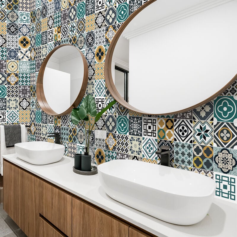 Stickers muraux - Sticker Mural Carrelage adhésif Cuisine Salle de Bain - 60 stickers carrelages yonio - 60stickers10x10cm