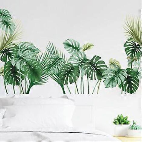 Stickers muraux tropicaux en forme de feuilles de palmier pour le salon, affiches décoratives murales de plantes vertes en vinyle autocollant pour chambre, chambre d'enfant ou bureau.
