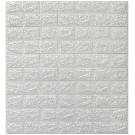 Stickers Murs Brique 3D Autocollants Adhésifs Imperméables Antichoc pour Cuisine Salle de Bain Décoration Murale DIY Panneaux Mousse Fausse Brique Blanc 2.5mm