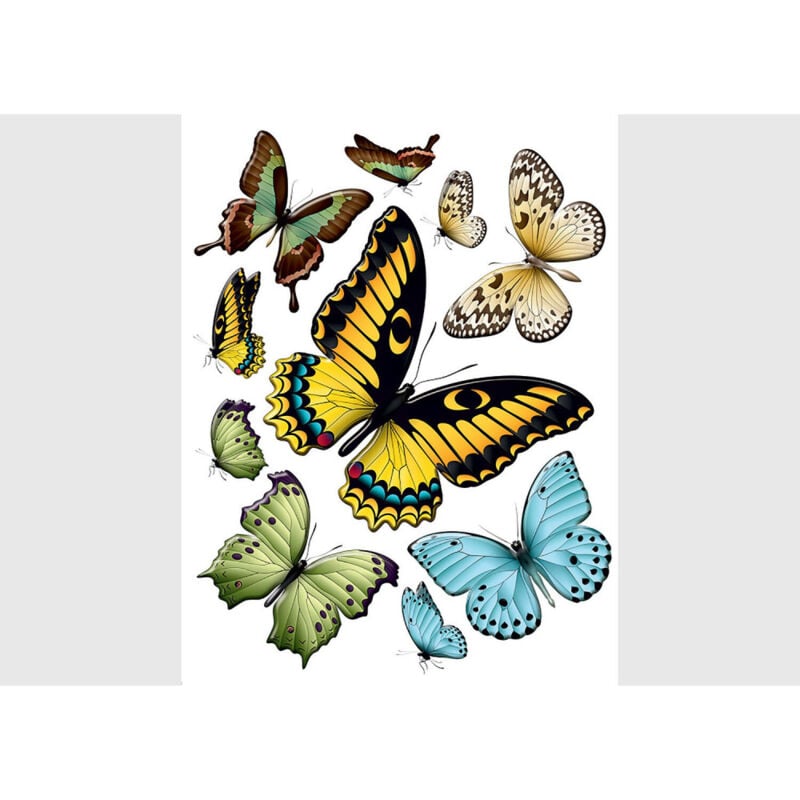 Ag Art - Stickers - Papillons Jaunes Verts et Bleus - 1 planche 65x85 cm