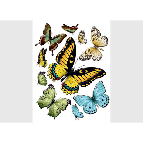 Stickers - Papillons Jaunes Verts et Bleus - 1 planche 65x85 cm