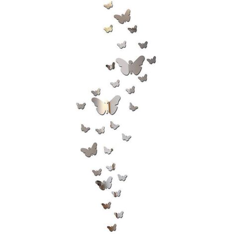stickers Papillons Muraux, 30 Pices Stickers Miroir Papillon Acrylique Argent 3d Stikers Murals Papillon Decoration Pour Salon Chambre Bureau