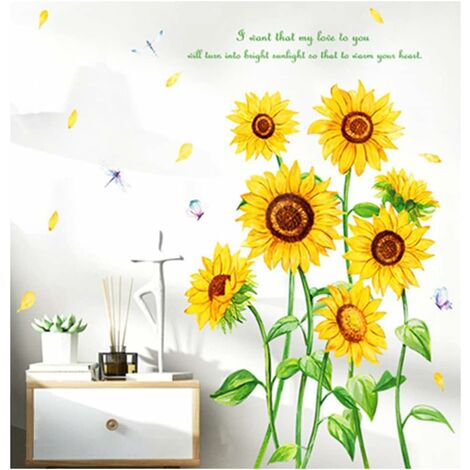 Stickers muraux de tournesol 3d Yellow Flower Wall Décalcomanies