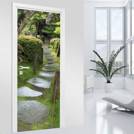 Stickers pour porte - Allée galets - 63 x 205 cm - Adhésif MAT