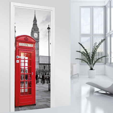 Stickers pour porte - Cabine Téléphonique Londres - 63 x 205 cm - Adhésif MAT