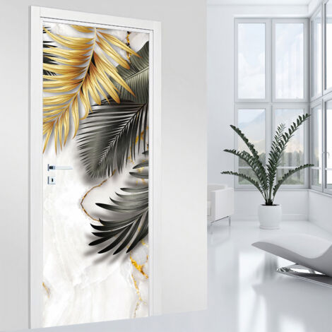 Stickers pour porte - Feuilles - 73 x 205 cm - Adhésif + Protection BRILLANTE