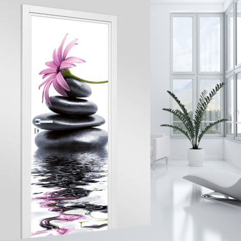 Stickers pour porte - Fleur Galets - 63 x 205 cm - Adhésif MAT